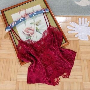 Vintage Victoria’s Secret Gold Label maroon red jacquard satin camisole
